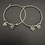Sterling Silver Hoop Earrings with Heart Charms - Bhavya Silvers