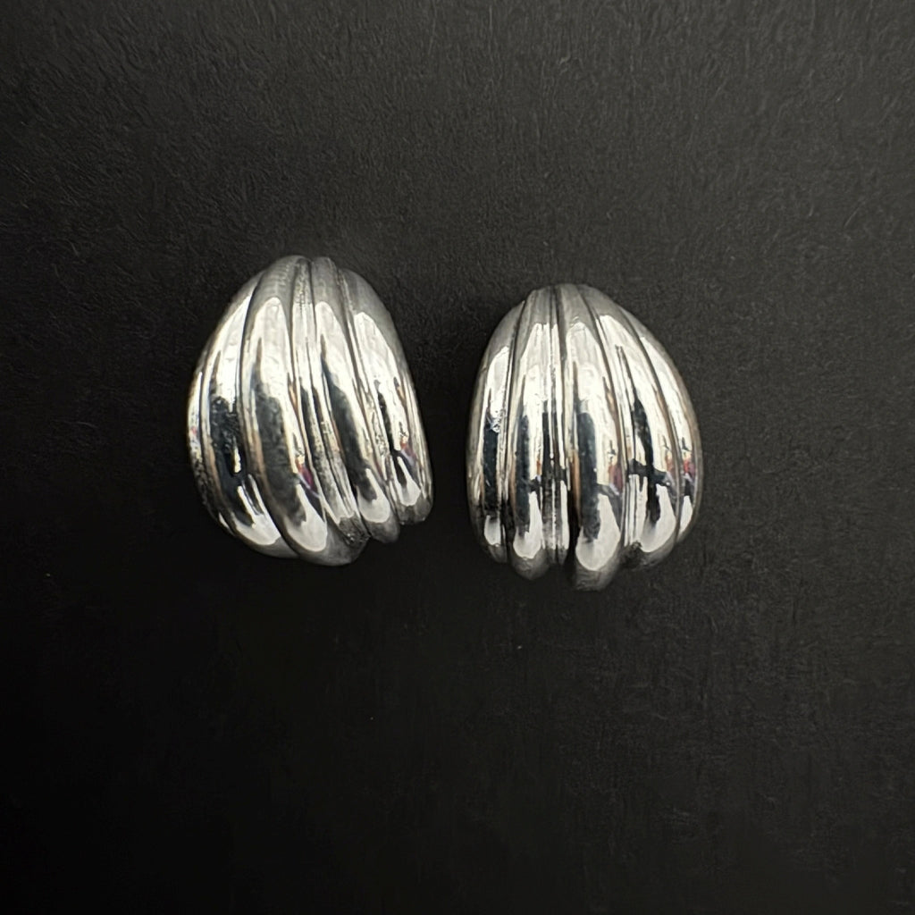 Sterling Silver Ribbed Dome Earrings - Bhavya Silvers