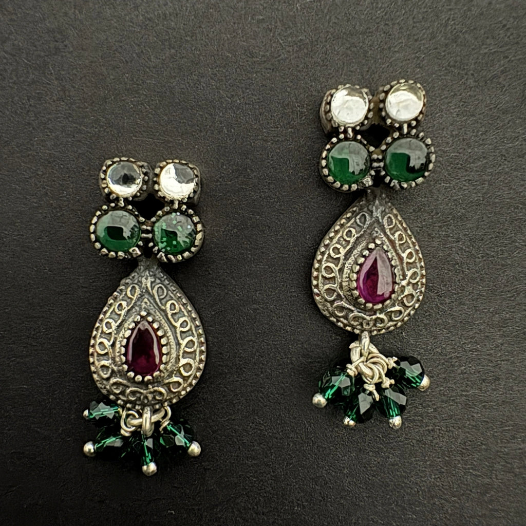 Sterling Silver Drop Earrings with Multicolored Gemstones