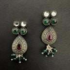 Sterling Silver Drop Earrings with Multicolored Gemstones