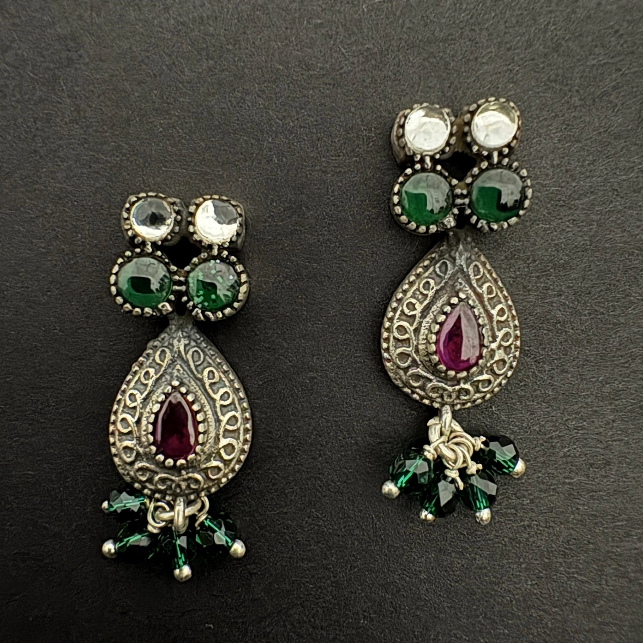 Sterling Silver Drop Earrings with Multicolored Gemstones