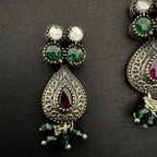 Sterling Silver Drop Earrings with Multicolored Gemstones