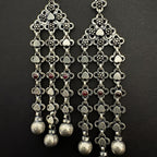 Drop Earrings with Red Gem Accents