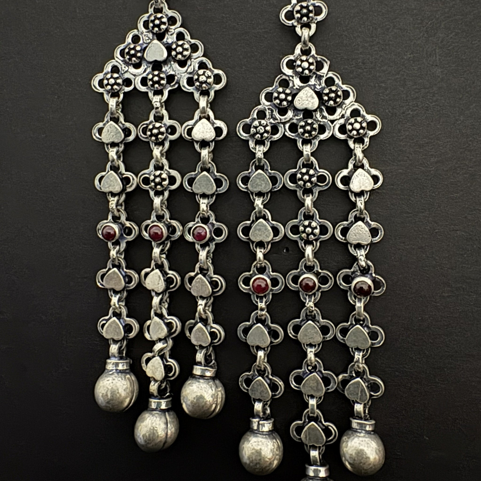 Drop Earrings with Red Gem Accents