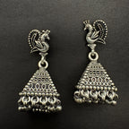 Oxidized Silver Peacock Jhumka Earrings Traditional Design
