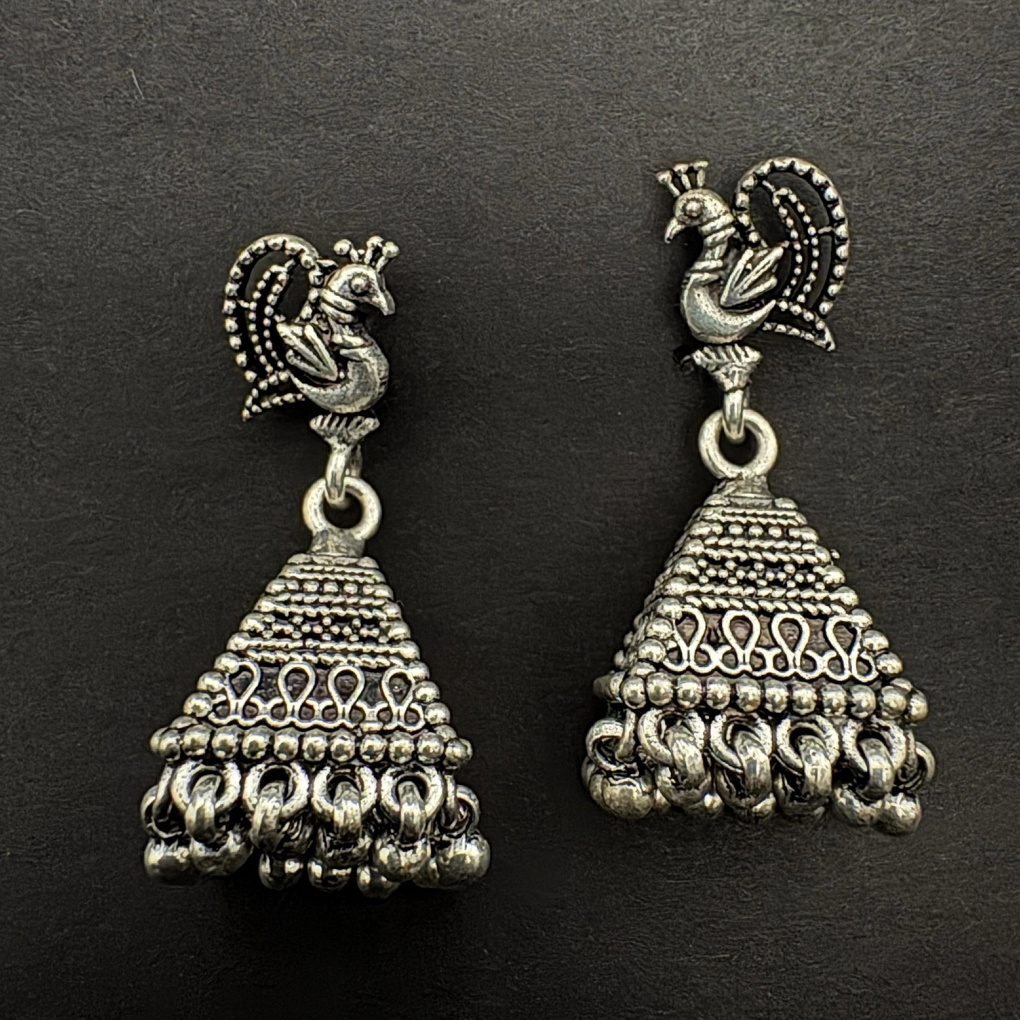 Oxidized Silver Peacock Jhumka Earrings Traditional Design