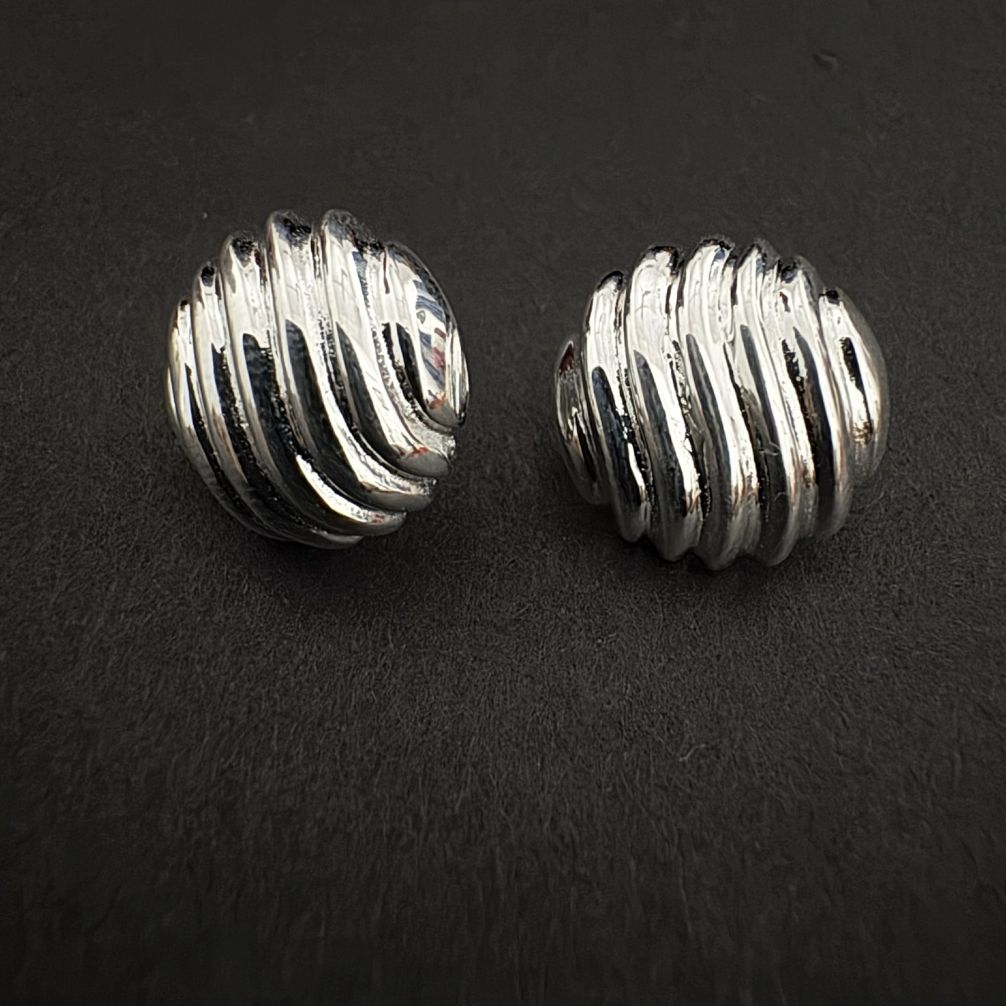 Sterling Silver Textured Wave Stud Earrings