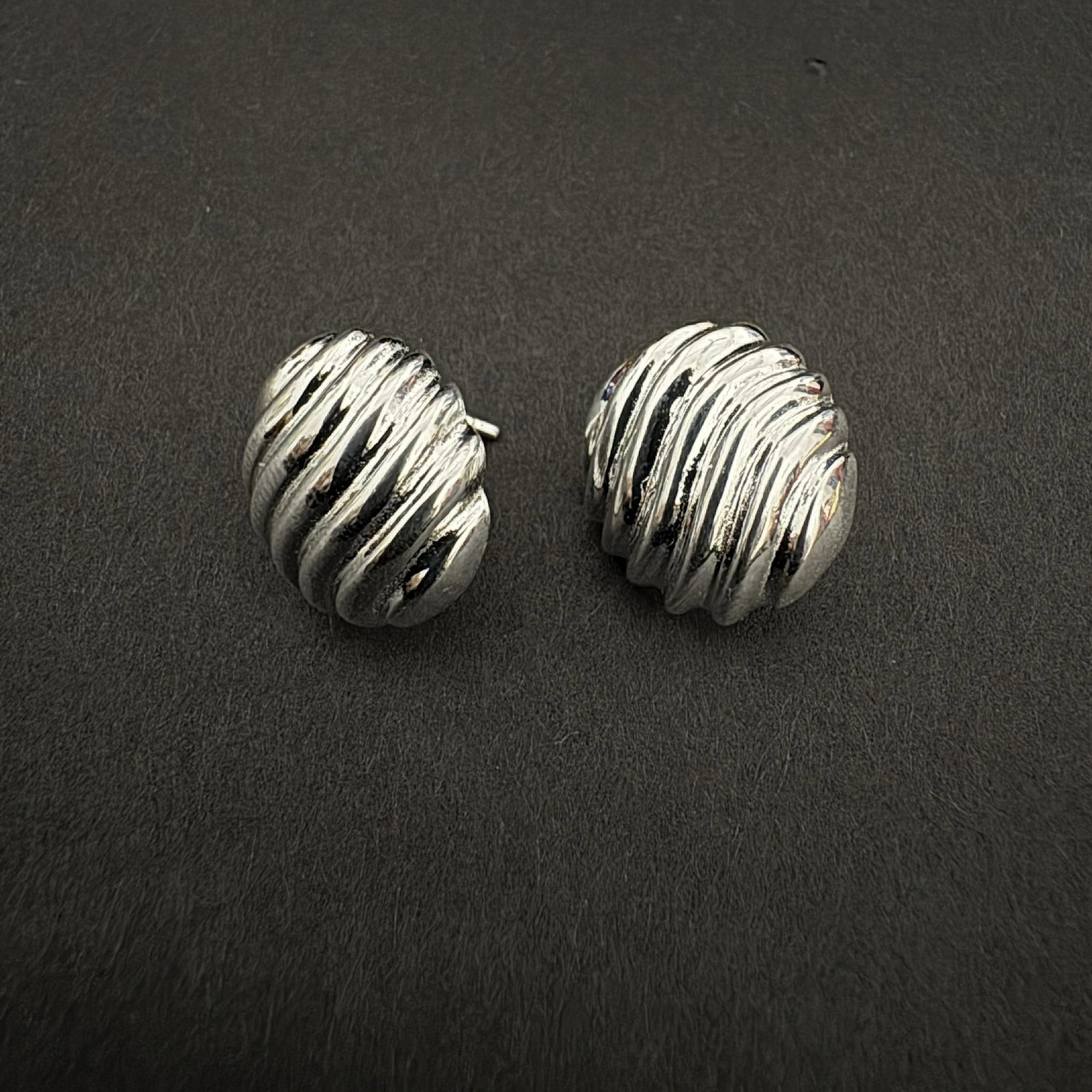 Sterling Silver Textured Wave Stud Earrings