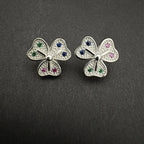 Sterling Silver Butterfly Stud Earrings with Colorful Gemstones
