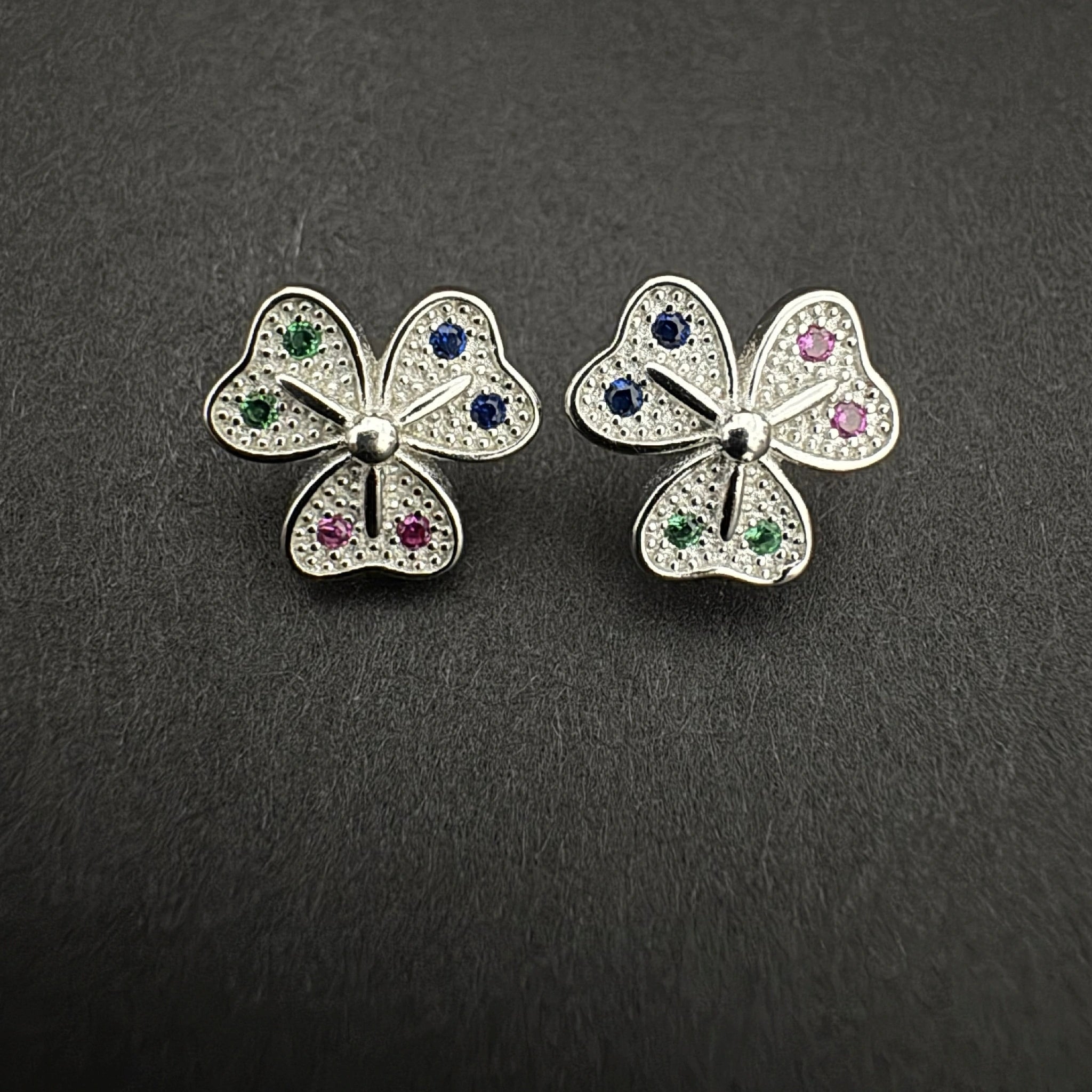 Sterling Silver Butterfly Stud Earrings with Colorful Gemstones