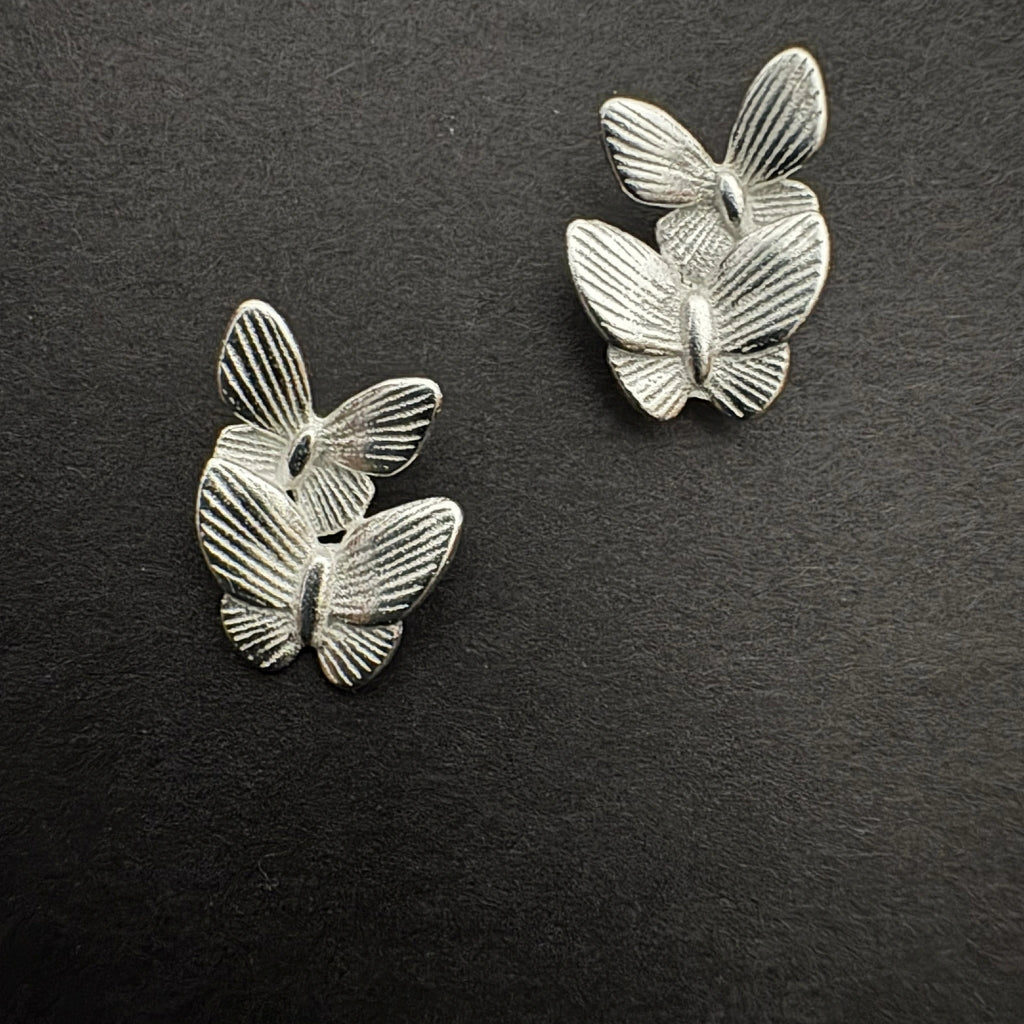Sterling Silver Double Butterfly Stud Earrings