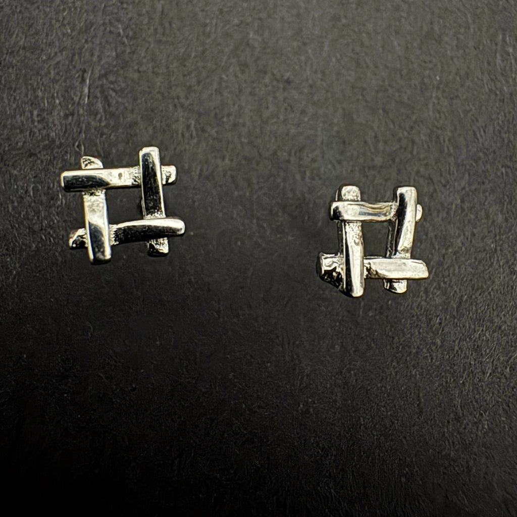 Sterling Silver Abstract Stud Earrings - Modern Design