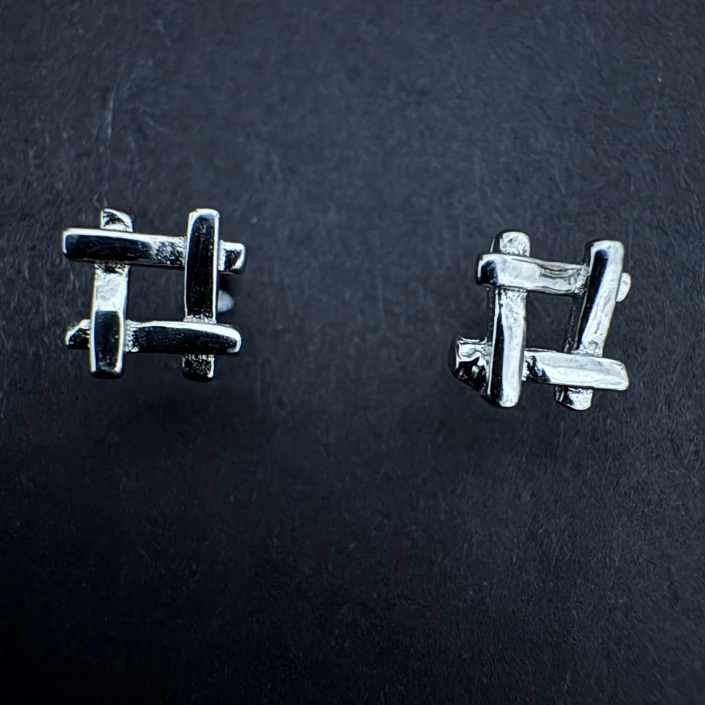 Sterling Silver Abstract Stud Earrings - Modern Design