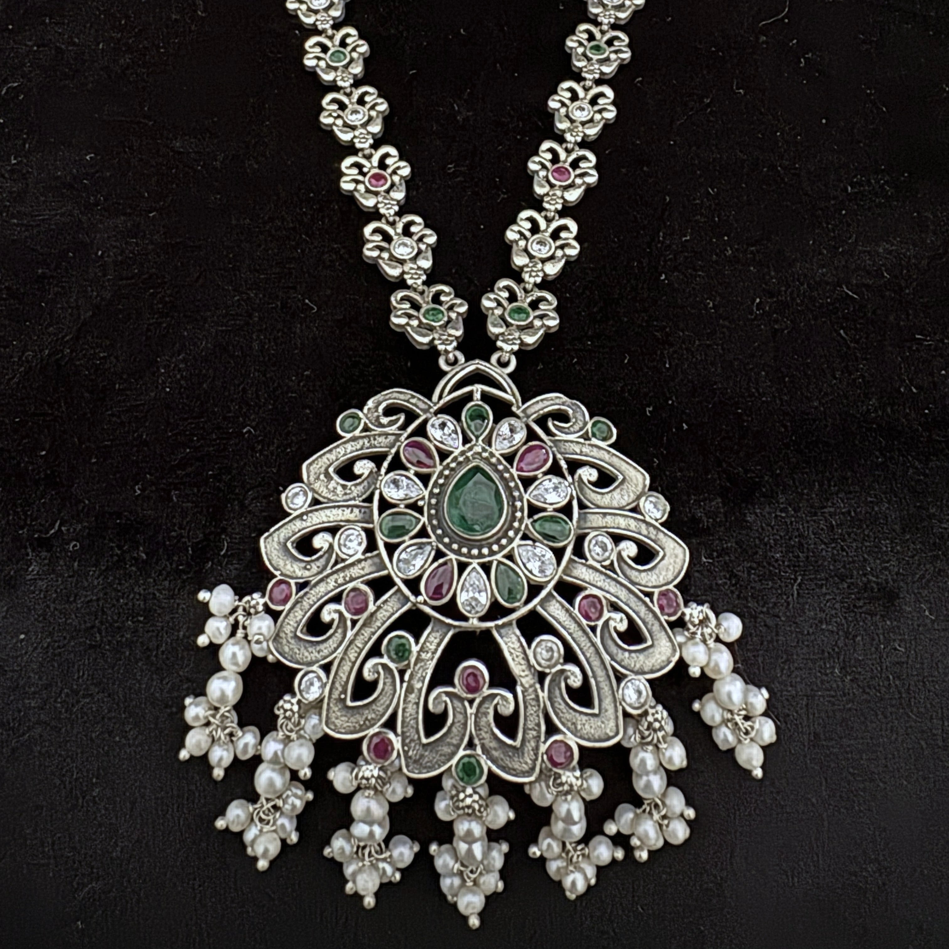 Statement Sterling Silver Necklace with Multi-Gemstone Accents