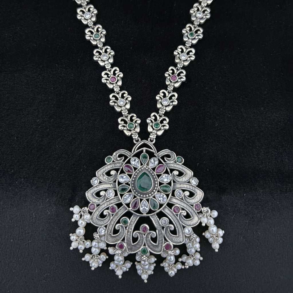 Statement Sterling Silver Necklace with Multi-Gemstone Accents