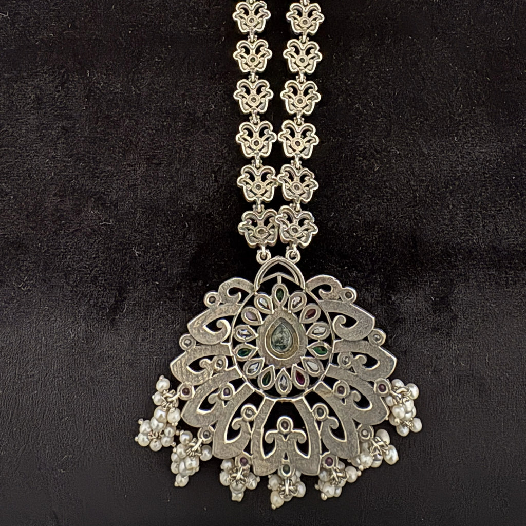 Statement Sterling Silver Necklace with Multi-Gemstone Accents