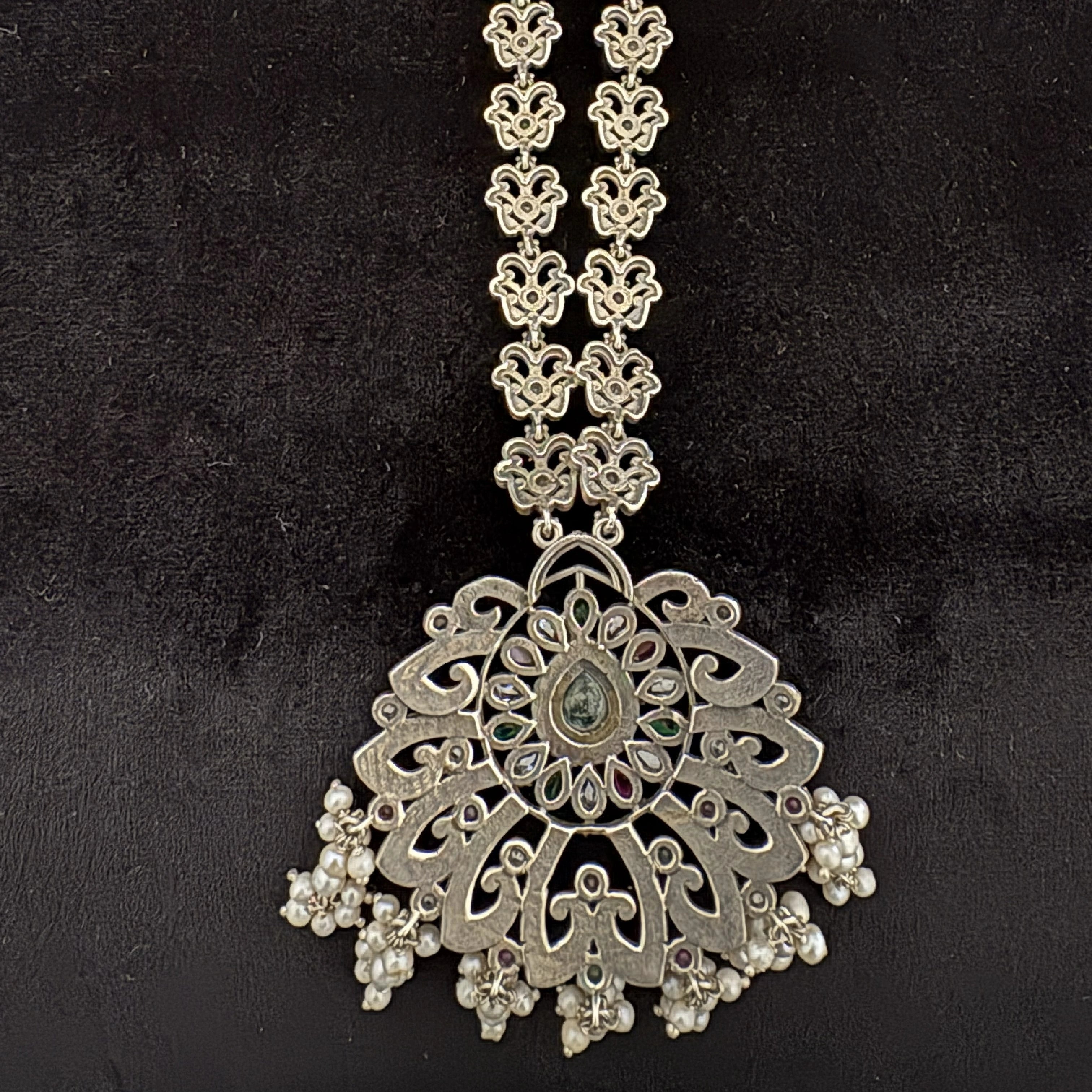 Statement Sterling Silver Necklace with Multi-Gemstone Accents