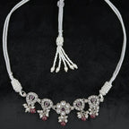 Sterling Silver Necklace with Ruby and Pearl Accents
