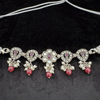 Sterling Silver Necklace with Ruby and Pearl Accents
