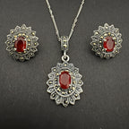 Red Stone Sterling Silver Pendant Set