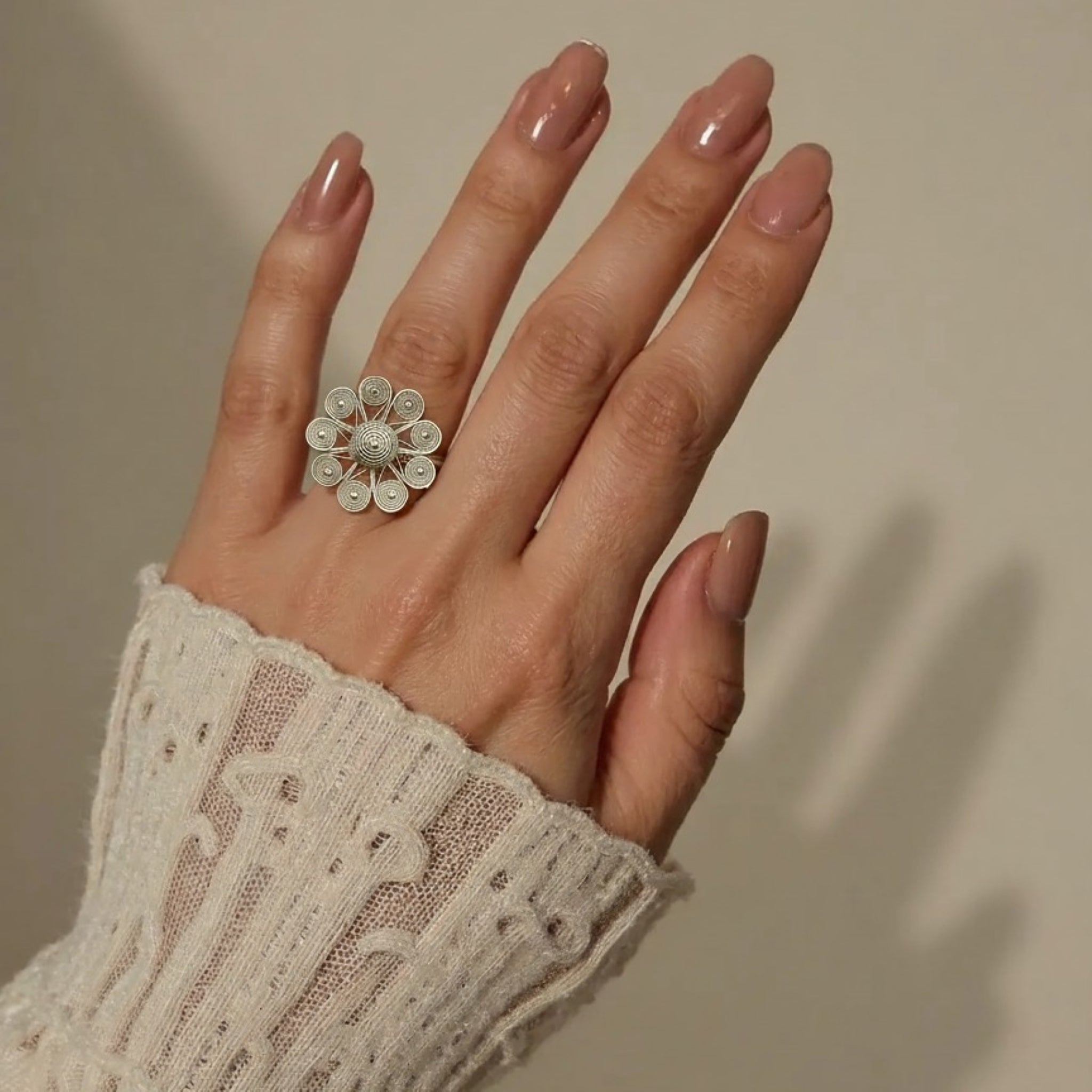 Artisan 92.5 Sterling Silver Floral Filigree Ring