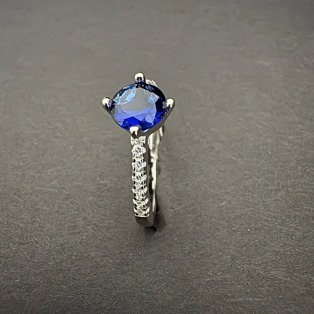 Blue Sapphire 925 Silver Ring with Accent Stones