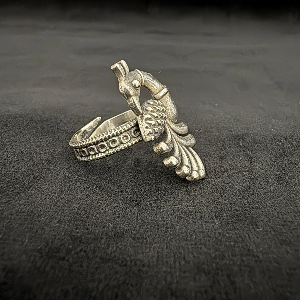 Peacock Adjustable 925 Silver Ring