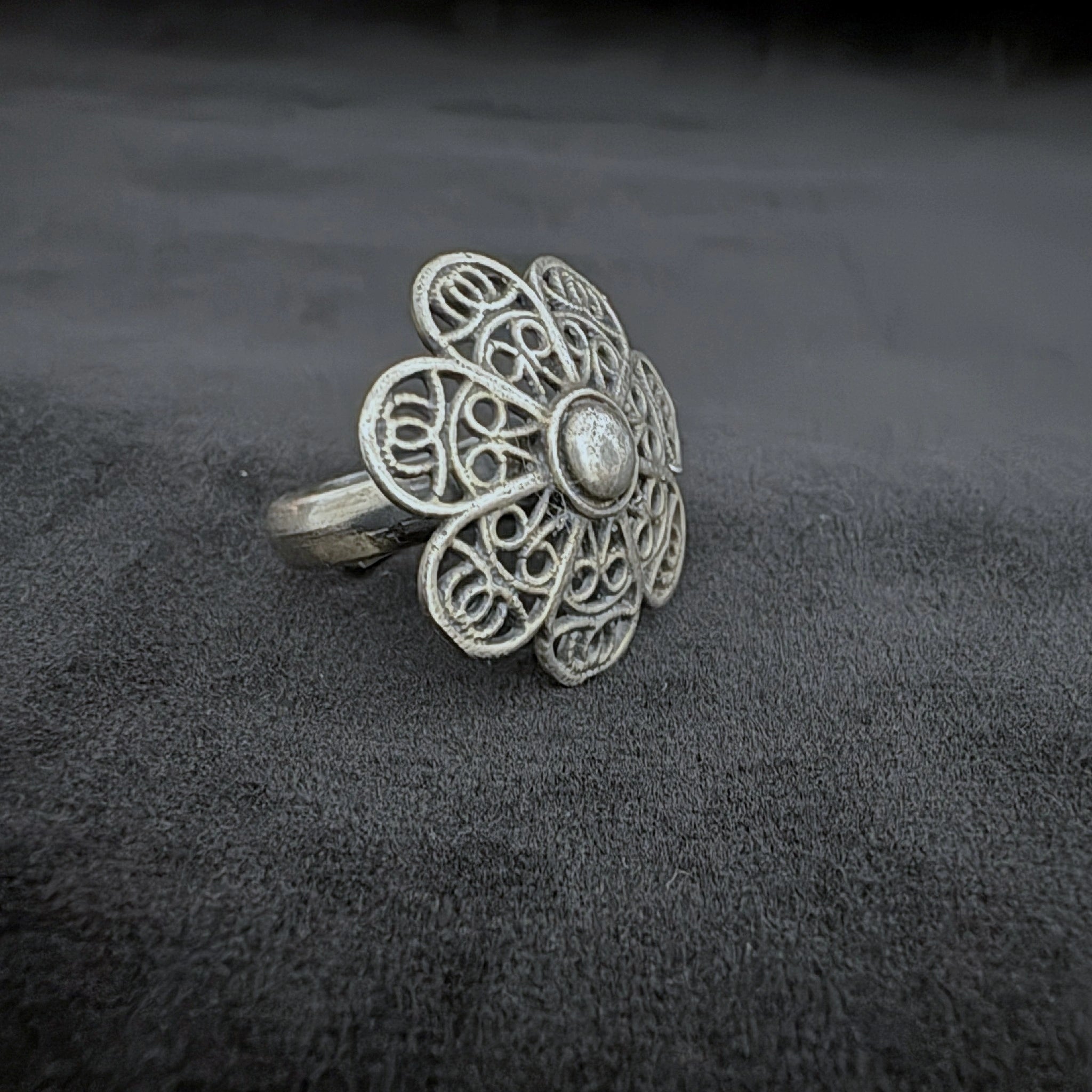 Filigree Floral Pattern Sterling Silver RIng