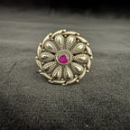 Floral Ruby Center Gemstone 92.5 Sterling Silver Ring