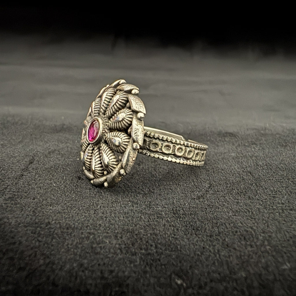 Floral Ruby Center Gemstone 92.5 Sterling Silver Ring