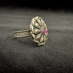 Floral Ruby Center Gemstone 92.5 Sterling Silver Ring