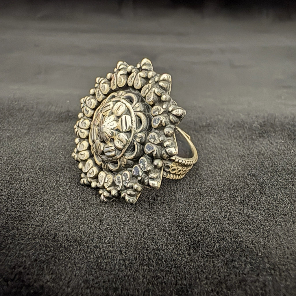 Floral Sunburst 925 Sterling Silver Ring - Bhavya Silvers