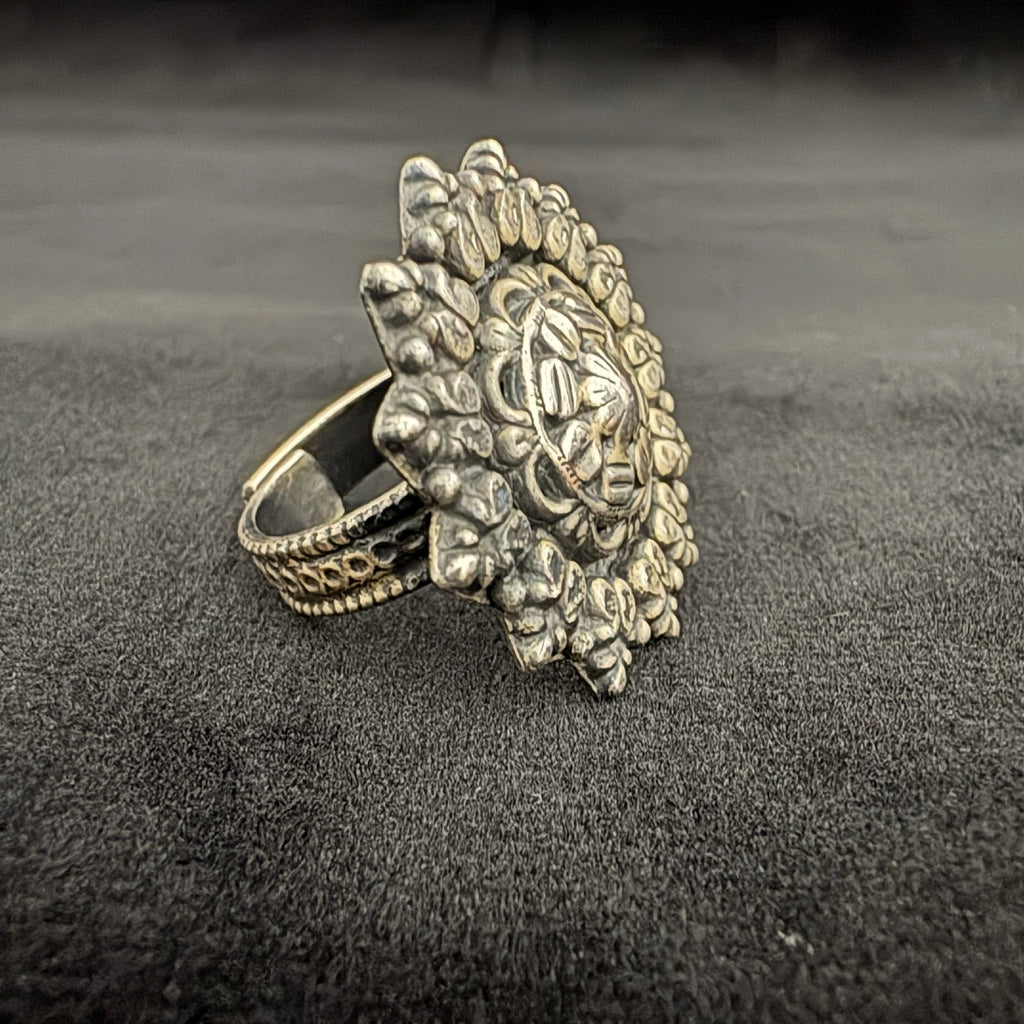 Floral Sunburst 925 Sterling Silver Ring - Bhavya Silvers