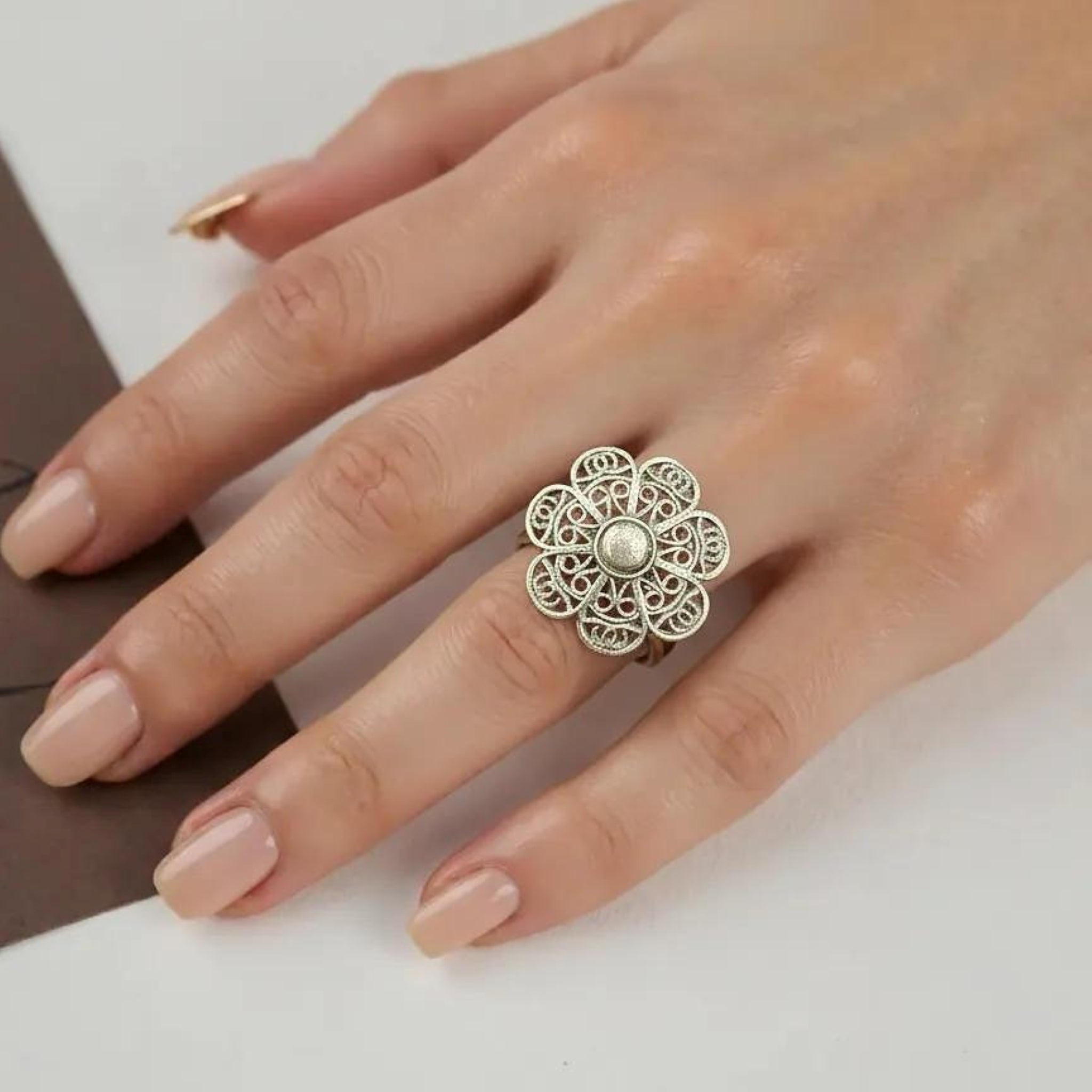 Filigree Floral Pattern Sterling Silver RIng