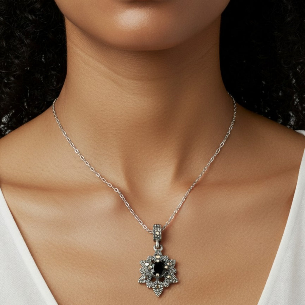 925 Silver Black Stone Pendant Set